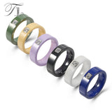Ceramic Men's Rings Silver Base Setting Cubic Zircon Ceramic Rings Exquisite Wedding Rings For Women